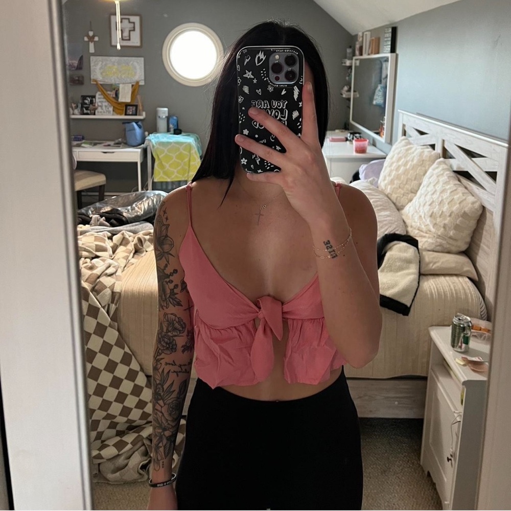 Forever 21 Pink Bow-Front Tank Top